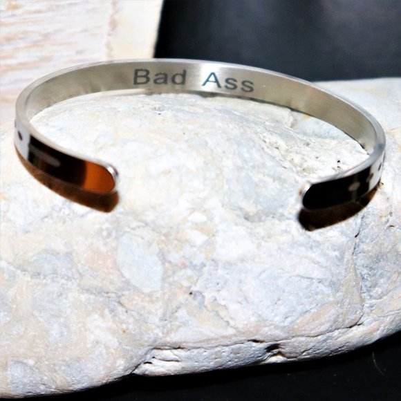 'Bad Ass' Morse Code Stainless Steel Bracelet - Picture 1 of 2